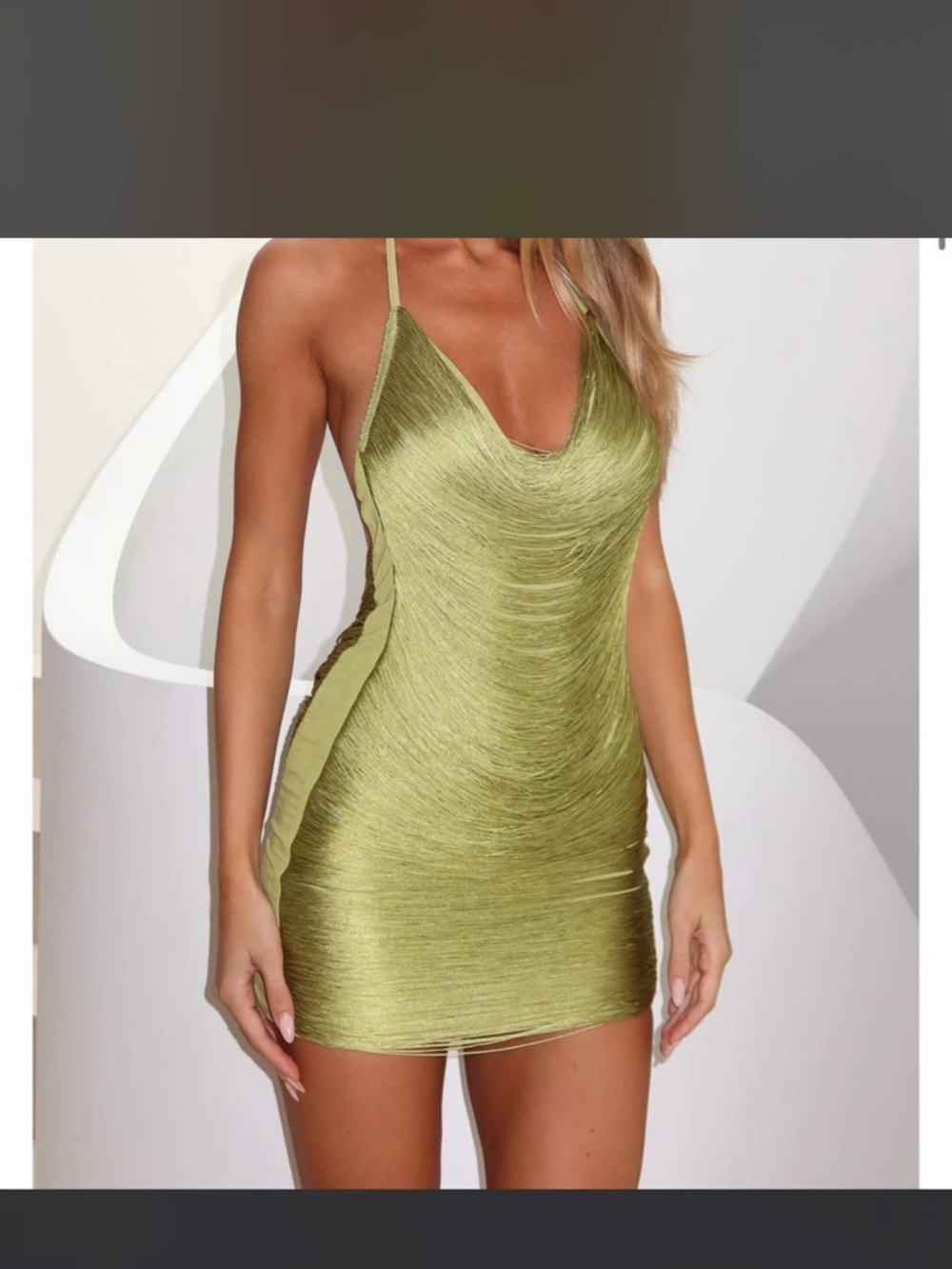 White Fox Boutique Olive Green Cowl Neck Mini Dress